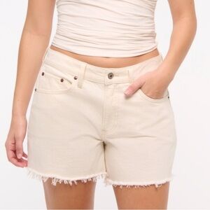 Women's Cream Frayed Hem Shorts